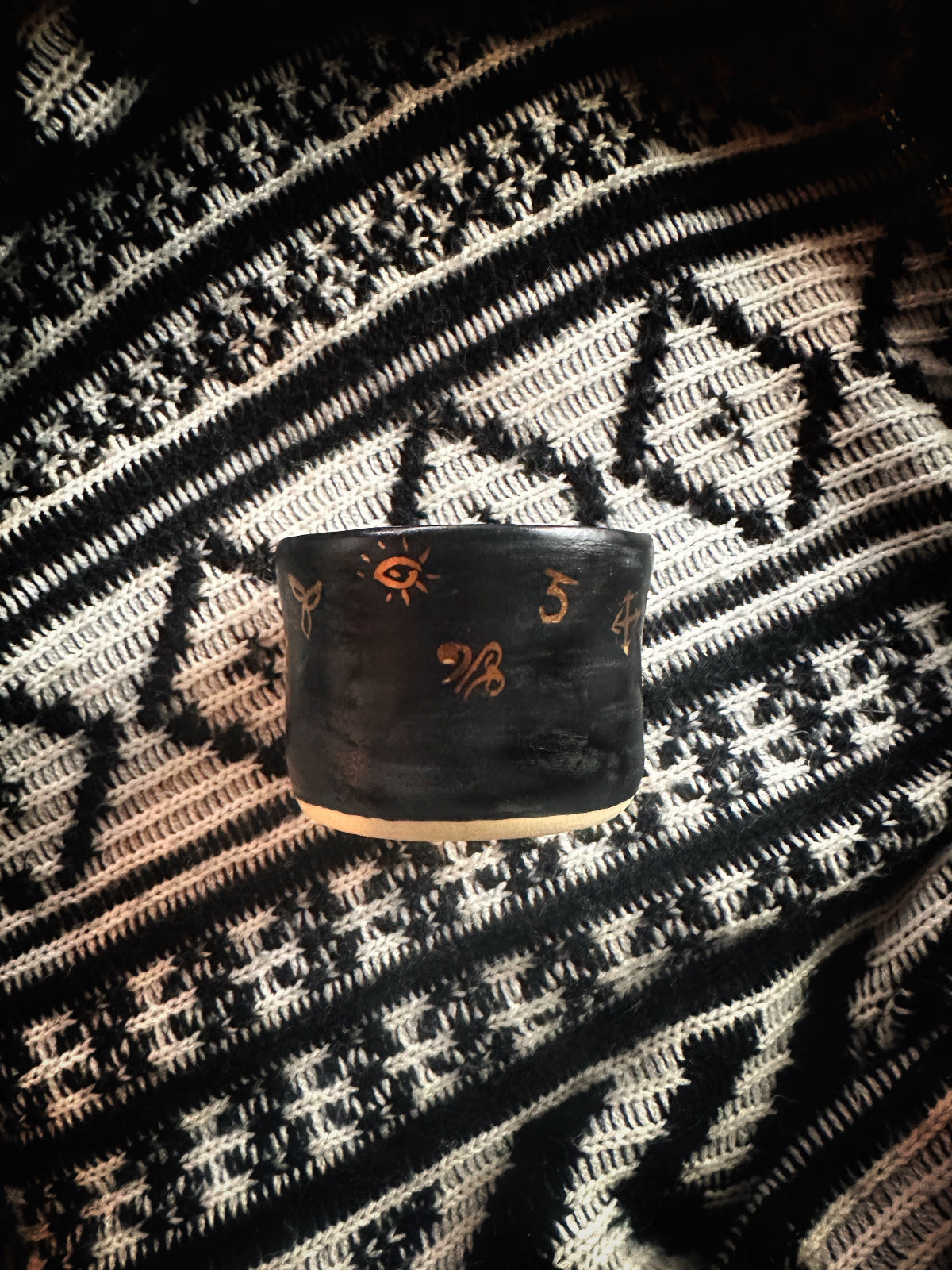 Matte Black Dishes w/ Gold Luster Witches Runes - For Scrying or Dinnerware
