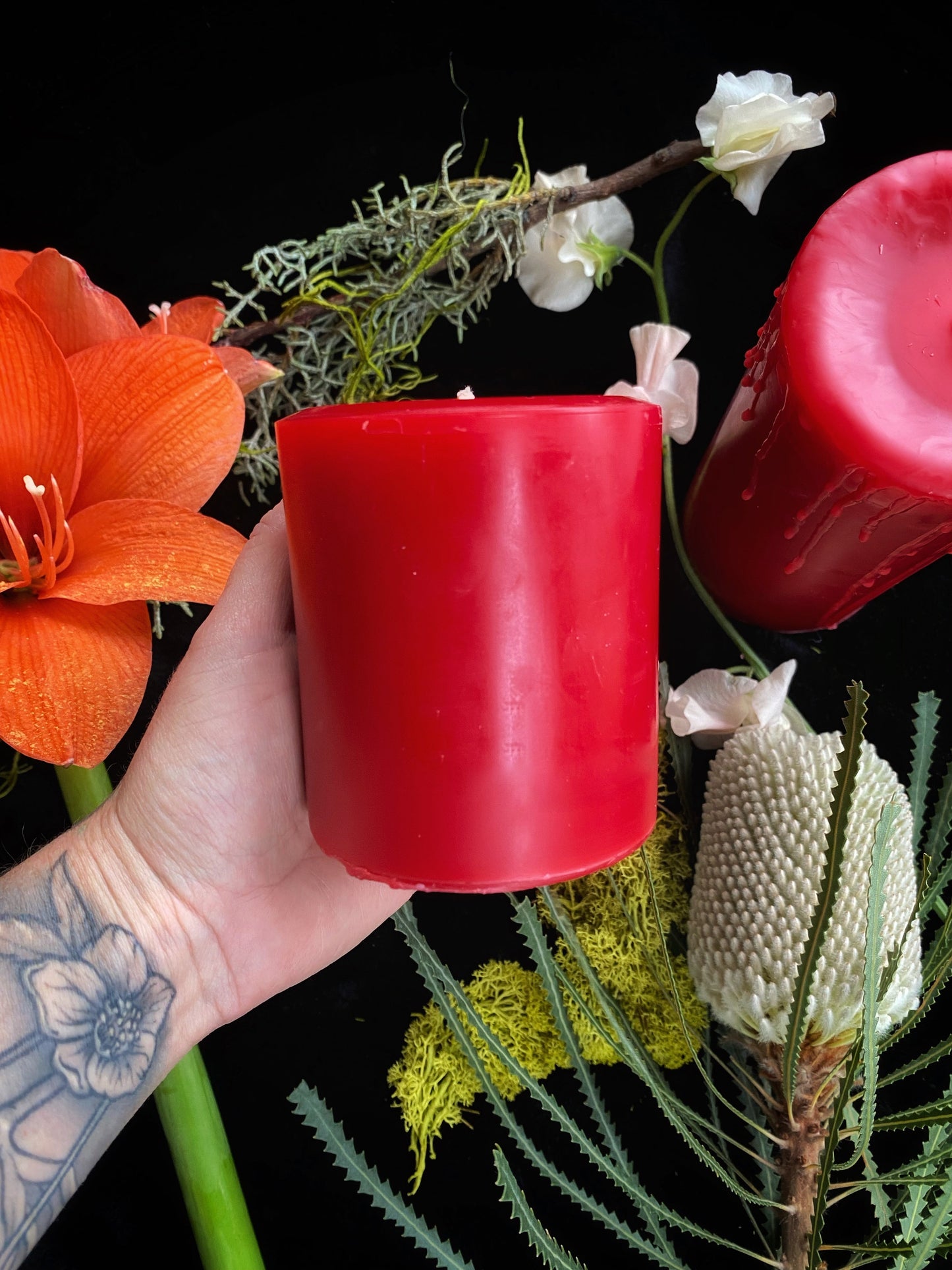 Red Beeswax Pillar Ritual Candles