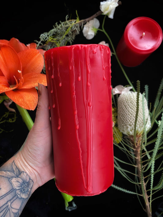 Red Beeswax Pillar Ritual Candles